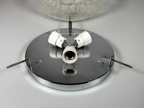 Image 1 of 1960s/70s Lamp, Light, Ceiling Light, Flush Mount Ice Glass, Hillebrand 60s