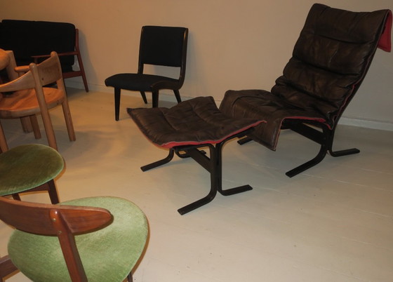 Image 1 of Westnofa Patinated Leather Lounge Chair with Footrest, Norway 1960s