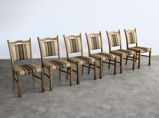 6x brutalist Danish oak dining chairs