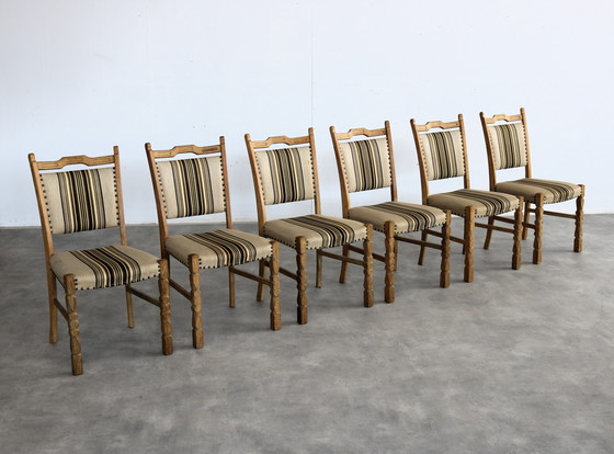 Image 1 of 6x brutalist Danish oak dining chairs