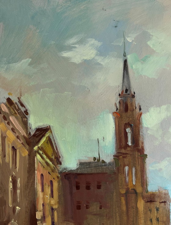 Image 1 of Original Oil Painting City River Landscape The busy streets of Venice