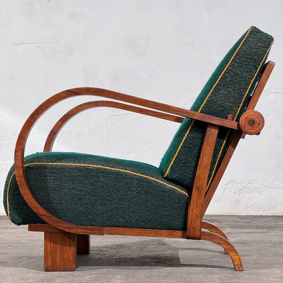 Poltrona Art Déco con schienale regolabile, Cecoslovacchia, anni '30 – Poltrone, Tessile, Legno (photo 7 of 14)
