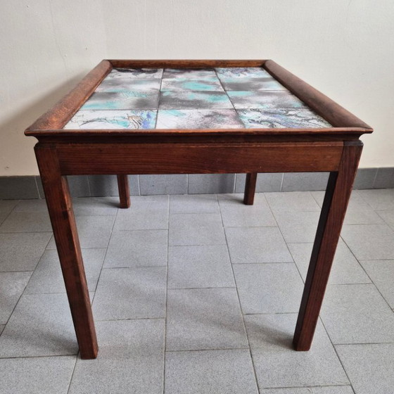 Image 1 of Vintage Scandinavian side table from 1940 by Frits Henningsen in teak and ceramic