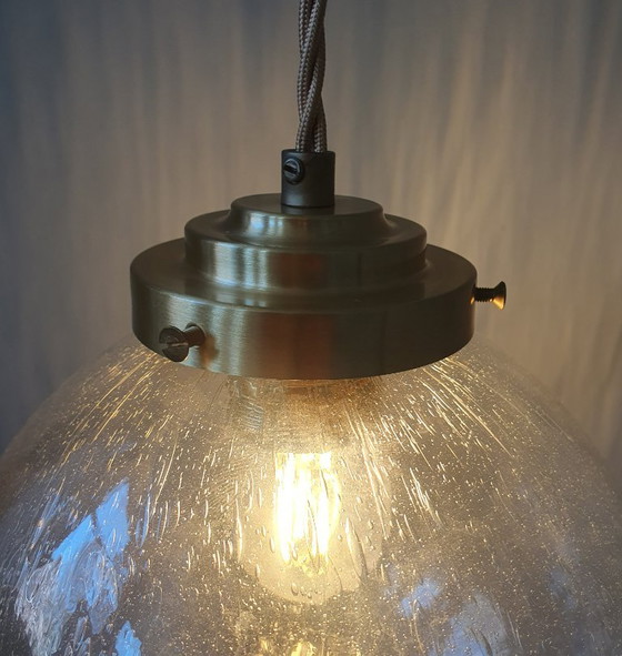 Vintage Pendant Lamp - Globe Lamp - Textured / Bubble Glass. – Metal (photo 15 of 20)