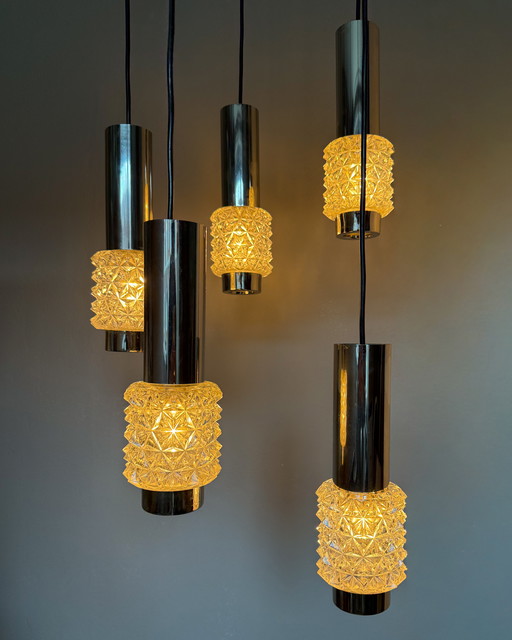 Lampada a sospensione vintage a cascata con 5 luci