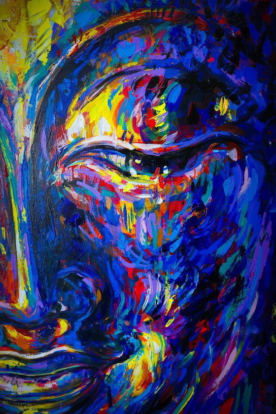 Image 1 of Unique hand-painted Buddha painting "Inner Joy" – Seksak Jaichumchen – 100 × 120 cm