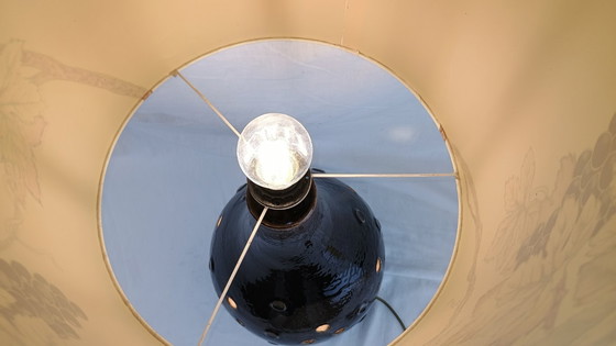 Image 1 of Lampada da terra vintage in ceramica anni '70 con paralume firmato - stile Germania Ovest, motivo a uva, design di metà secolo