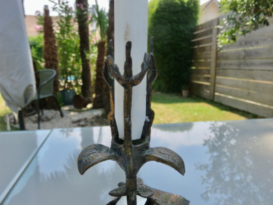 Image 1 of Bronzen kandelaar met bloemenmotief, art nouveau-stijl, Frankrijk, jaren 1930-1940.