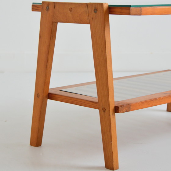 Image 1 of Tavolino da caffè/tavolino laterale in pino con doppio piano vintage anni '70