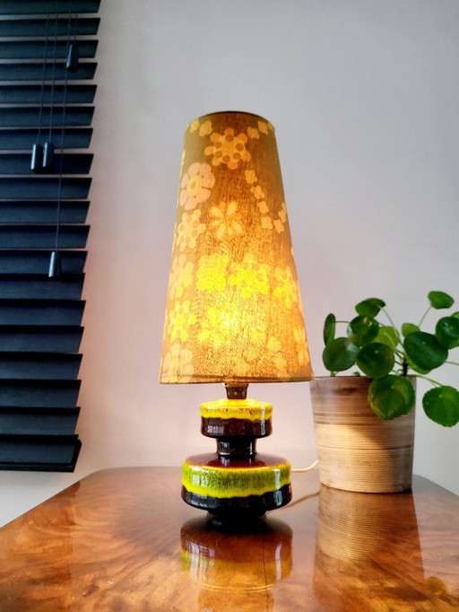 Vintage Fat lava table lamp with original shade, green color, 1970s