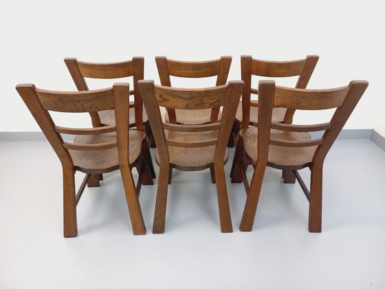 Image 1 of Set of 6 vintage brutalist oak chairs from the 1950s