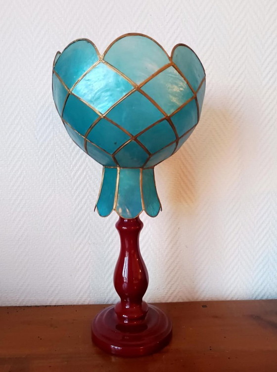 Image 1 of Lampada vintage in ceramica e madreperla blu