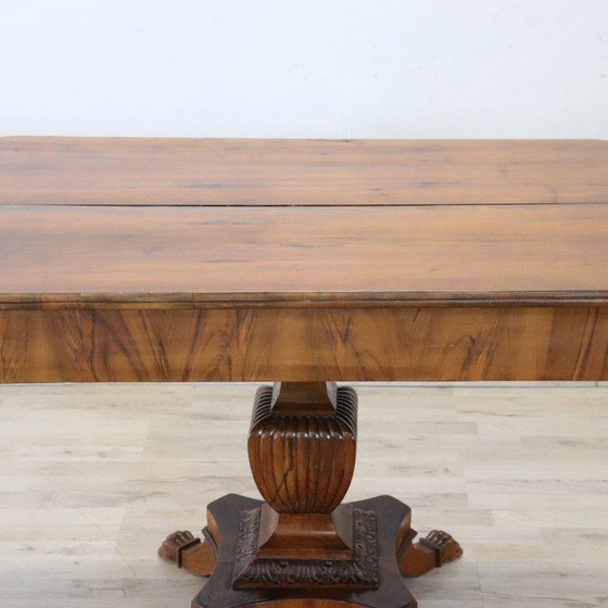 Image 1 of Table d'appoint ou table à thé ancienne en noyer, à un tiroir, extensible, Italie, XIXe siècle