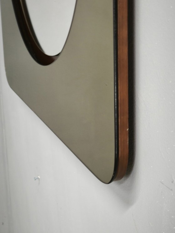 1970s Italian Space Age Smoked Glass and Circular Wall Mirror (photo 4 of 11)