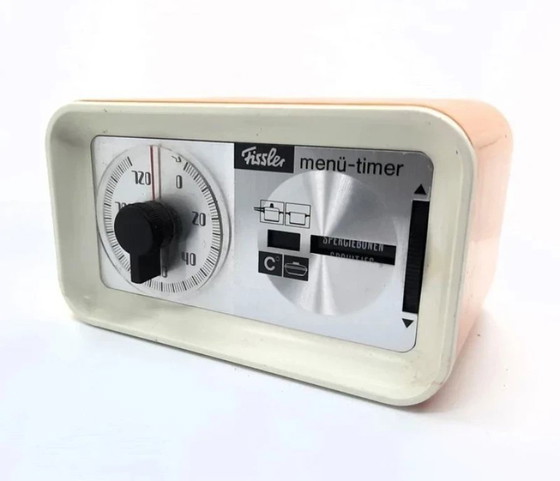 Image 1 of (W011) Iconic Fissler Design: Vintage Orange Menu Timer Kitchen Timer – 1970s Pop Art