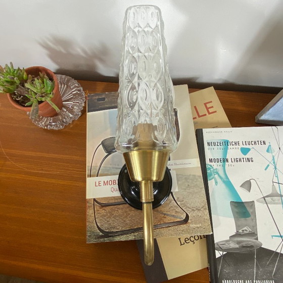 Pair of Brass Wall Sconces with Square Tulip Shades in Clear Glass – Wall lights (photo 2 of 9)