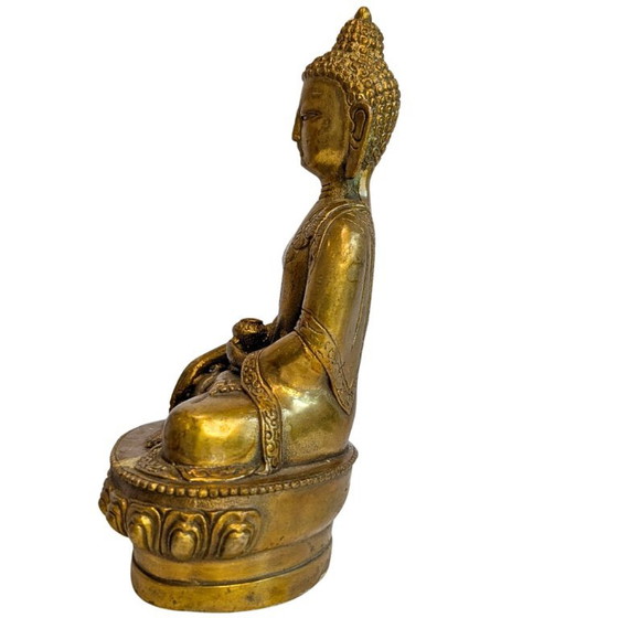 Bronzen Medicijnboeddha Bhaisajyaguru – Nepal – 126 – Beeldhouwkunst (photo 7 of 9)