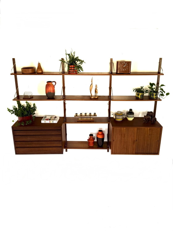Vintage modulair teakhouten wandsysteem, Poul Cadovius ‘60 – Wandkast, Wood, Brass (photo 6 of 15)