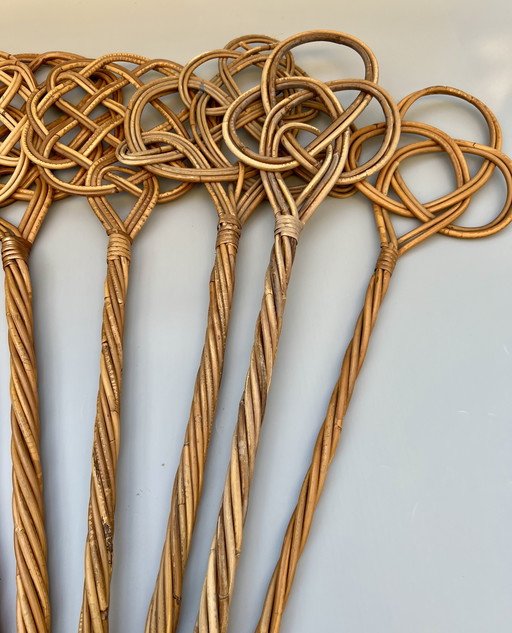 Set of 7 vintage rug beaters - rattan, 60s|70s, woven by hand