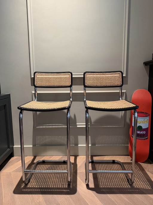 Set Van 2 Vintage Cesca Barkrukken - Italië, Jaren ‘70, ‘80 – Metal, Rattan