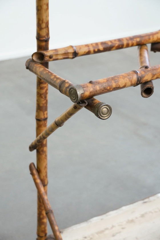 Image 1 of Antique French faux bamboo standing coat rack/hallway furniture with a mirror and umbrella rack