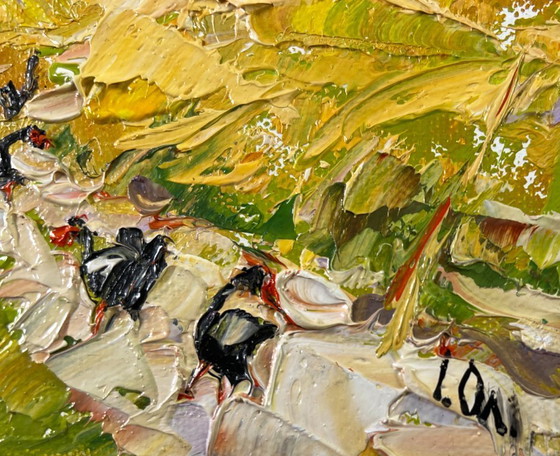 Image 1 of Origineel olieverfschilderij: Zomers veldlandschap, de kleuren van de oogst.