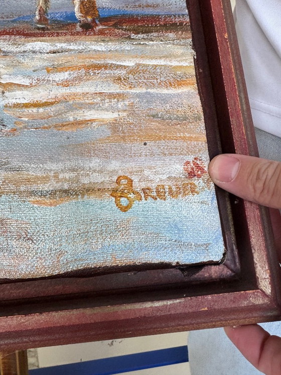 Óleo sobre lienzo “Marina con barcos de pesca” – Firmado Breuer – Pinturas y dibujos, Other (photo 4 of 5)