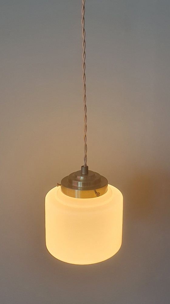 Image 1 of Vintage Art-Deco hanglamp van roze pastel opaline glas.