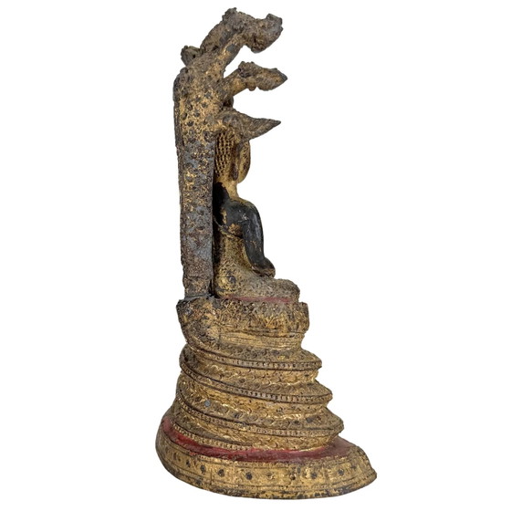 Statue antique dorée de Bouddha Naga Thaï – Protection Muchalinda – 19 cm – Sculptures, Bronze, Brass (photo 5 of 10)