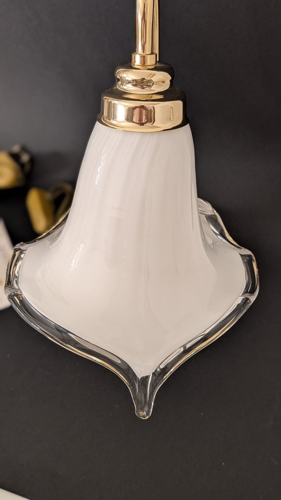 Image 1 of Refined Pair of Murano Calla Lamps, Vintage New Old Stock, 24kt Gold