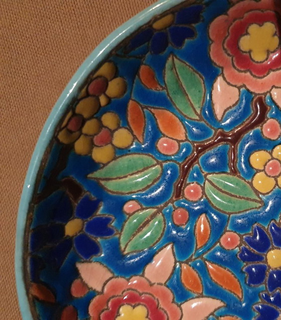 Image 1 of Beautiful Emaux De Longwy Dish (13 Cm) - Hand Decorated
