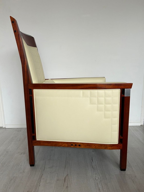 Image 1 of 2x Luxury Art Deco Schuitema design armchair Charles with cream leather from the Decoforma series with decorative stitching