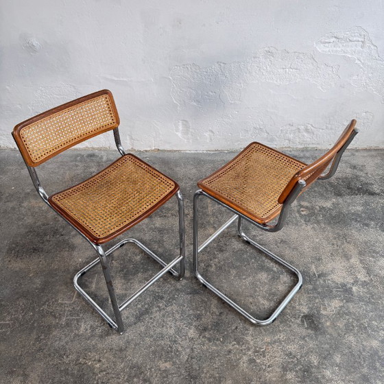 Image 1 of Paire de tabourets de bar cantilever de style « Cesca » de Marcel Breuer, 1980