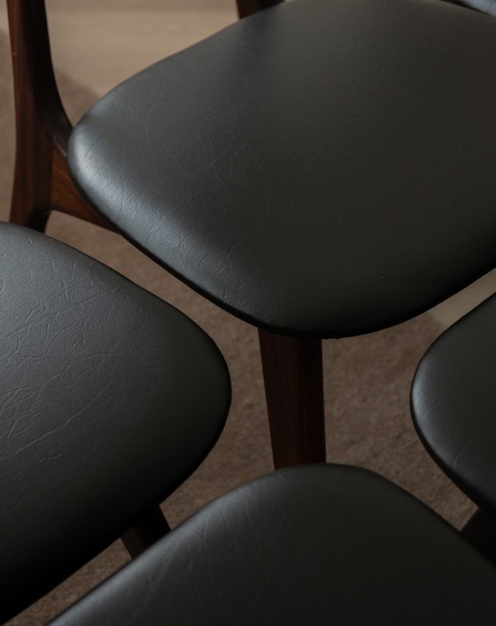 Image 1 of Vintage Dining Chairs by Louis van Teeffelen for AWA (Set of 6) | Reupholstered in Black Skai | Dutch Mid-Century | 1960s