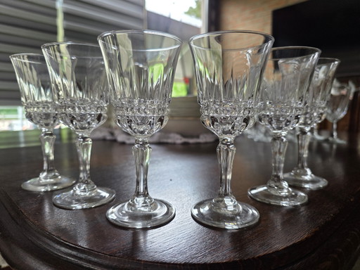 6 vintage wijnglazen Luminarc (Cristal d'Arques), model 'Barcelona'. 