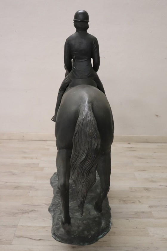 Image 1 of Bronzeskulptur, signiert, Pferd mit Jockey, Höhe 103 cm