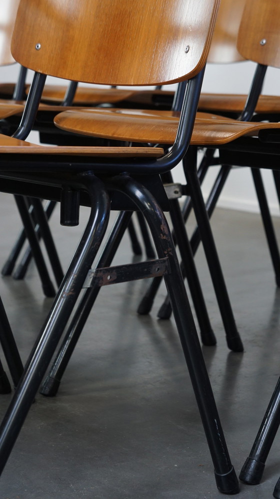 Image 1 of 12 Vintage Dutch Design Marko School/Canteen/Dining Chairs With Armrests