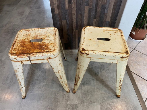 Authentic pair of tolix metal stools by Xavier Pauchard industrial vintage 1950