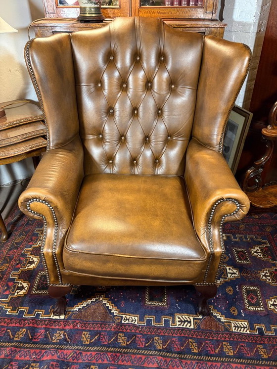 Image 1 of Vintage Leather Chesterfield Armchair – English Country House Style  Claw Feet • Deep Comfort • Timeless Classic  A beautiful vi