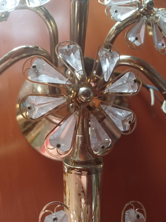 Vintage Hollywood Regency Ceiling Light Brass and Crystal 1970s (photo 3 of 5)