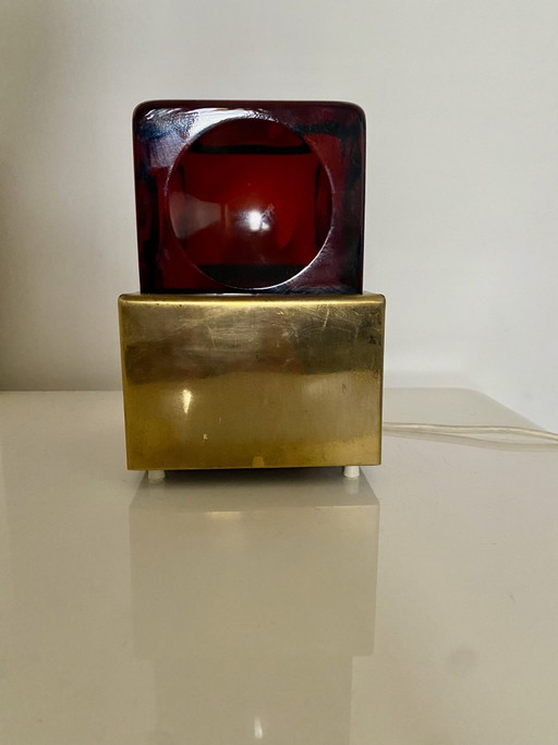Lámpara de mesa de cristal y latón