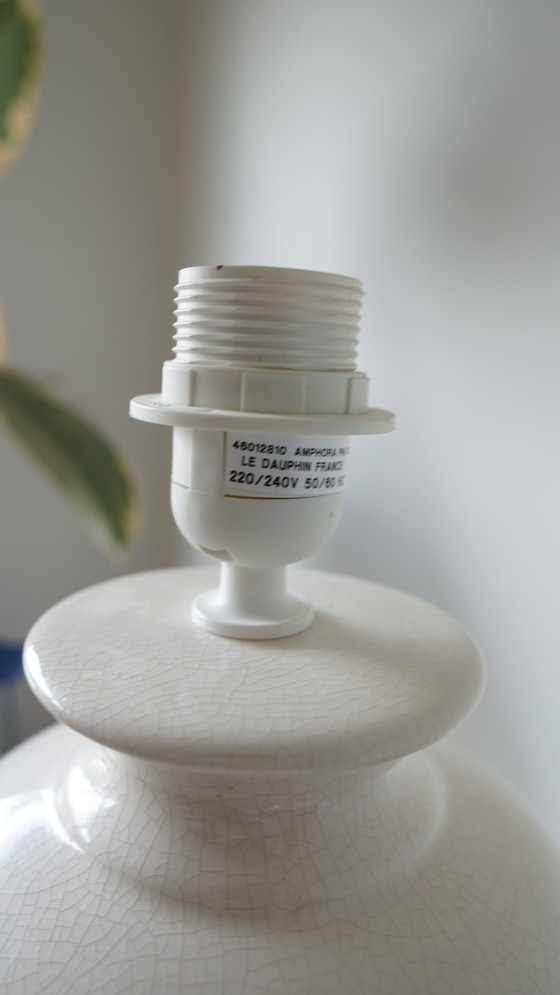 Image 1 of Vintage white Le Dauphin lamp base in crackled glazed ceramic - 1980s