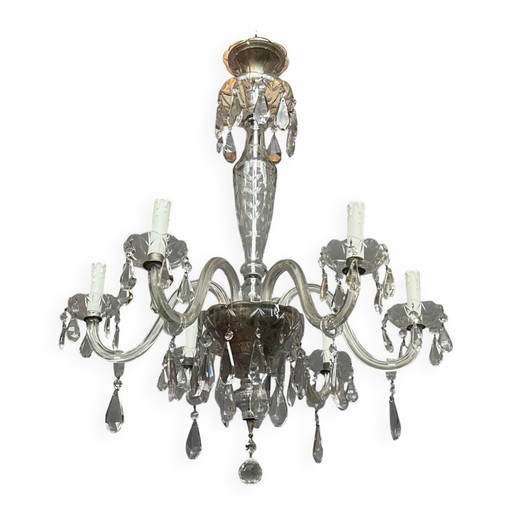 Lámpara de araña veneciana decorada con cristal transparente y cristal de colores raros. – kroonluchters, Crystal, Glass
