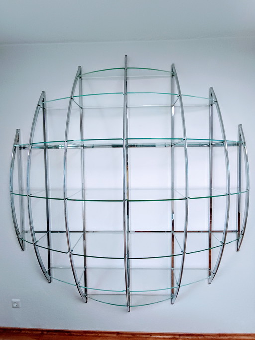 Tyco" shelf by Manfredo Massironi (Nikol Int.). Chrome/steel with glass shelves. Original condition. Mid - Century