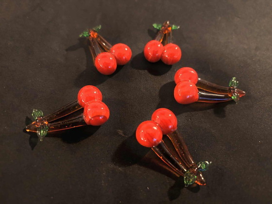 Image 1 of Reposacuchillos de cristal de Murano: diseño retro de cerezas y frutas, juego de 5