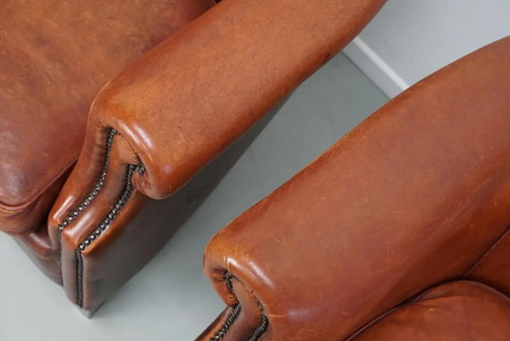 Image 1 of Vintage Nederlandse clubfauteuils in cognackleurig leer, set van 2