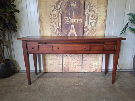 Mesa auxiliar clásica de madera de cerezo, mesa de pared, consola, dimensiones: 145x40cm y 72cm de alto.