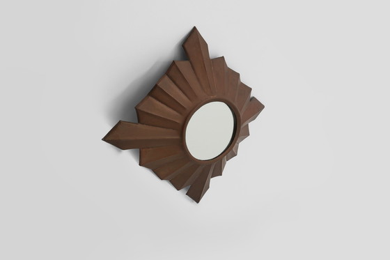 Image 1 of Specchio Art Déco a raggiera in rame rosso, Francia, anni '20