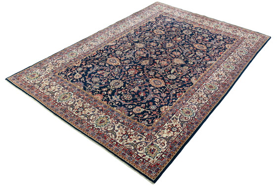 Image 1 of Handgeknüpfter Sarough Orientteppich – 310 x 215 cm – Traditionelles Floraldesign auf Dunkelblau