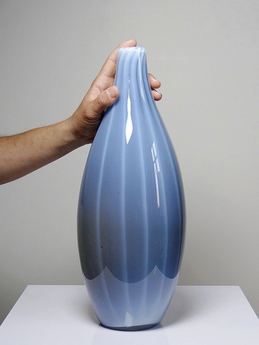 Grand Vase Poire Vintage Verre Fumé Doublé d'Opaline Bulle de Savon Murano